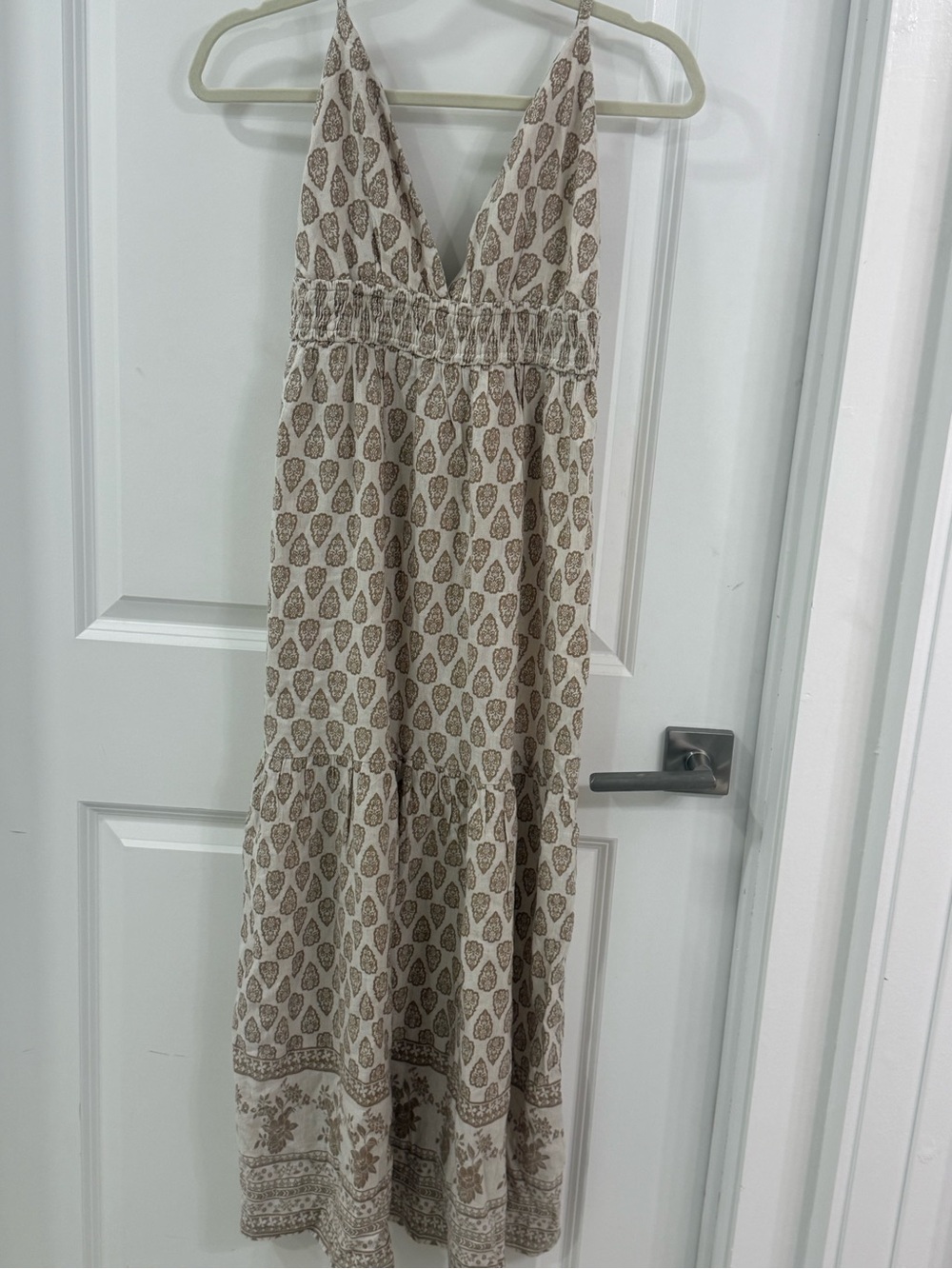 Boho Neutral Print Maxi Dress with Smocked Bodice - Picture 3 of 7